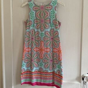 Paisley print pink blue green sheath sleeveless sun dress lightweight 6 summer